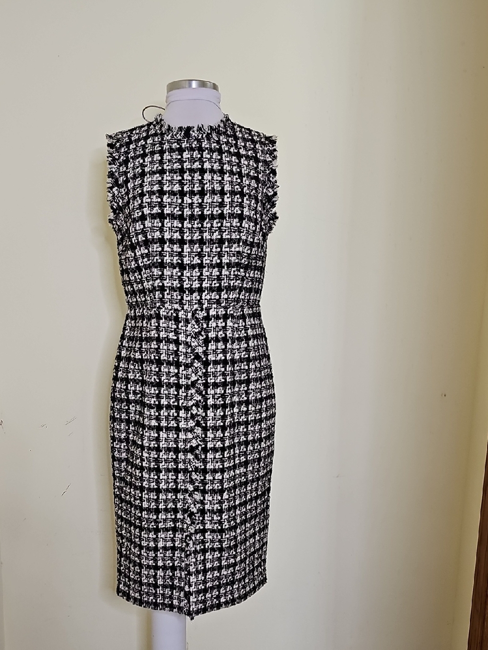 Donna Karan Black & White Tweed Midi Dress